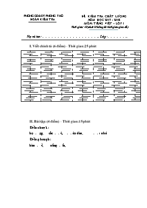 Đề kiểm tra chất lượng môn Tiếng Việt Lớp 1 (Chân trời sáng tạo) - Năm học 2017-2018